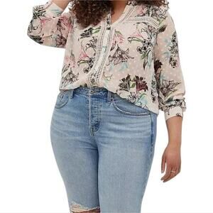 Torrid Swiss Dot Floral Pintucked‎ Crochet Print Women's Top Plus Size 4X